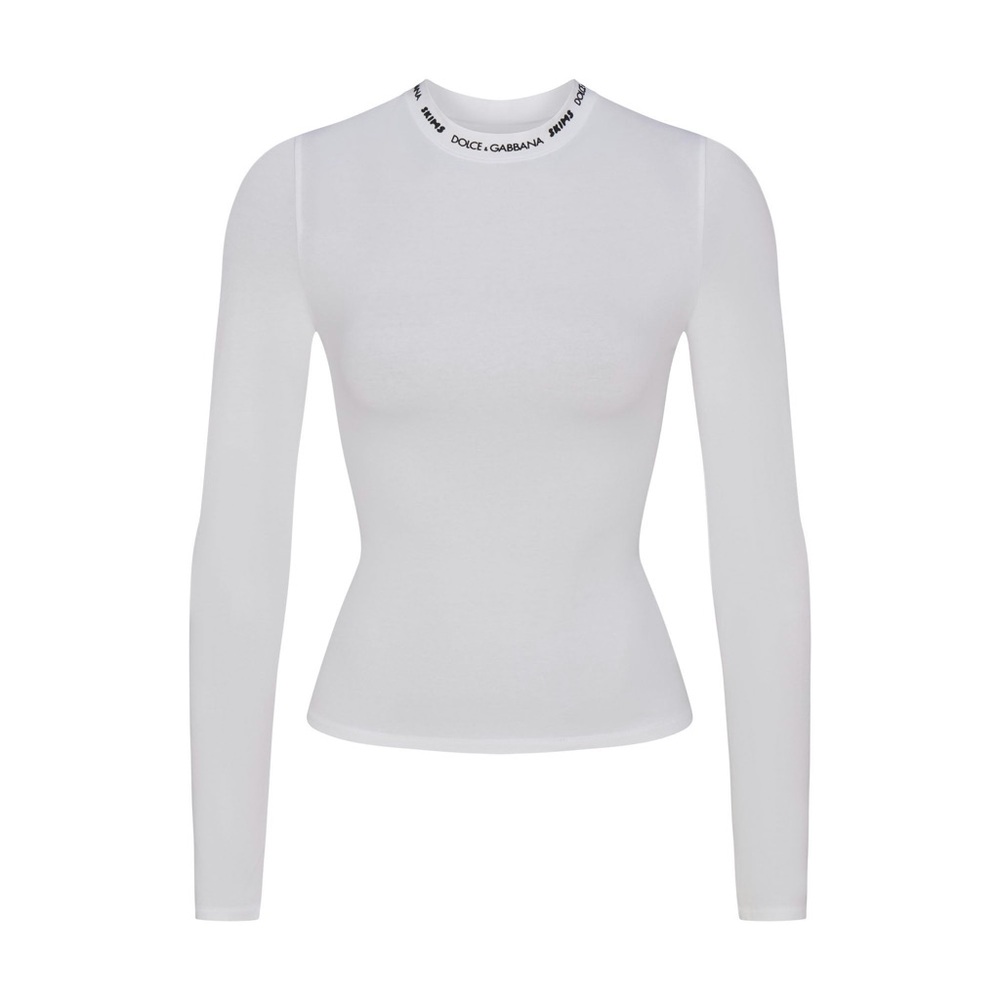Skims x Dolce & Gabbana Cotton Jersey Long Sleeve T-Shirt - SNOW Size Small